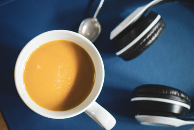 High angle view of tea cup on table