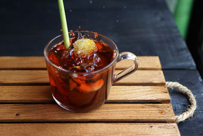 Close-up of drink in glass on table