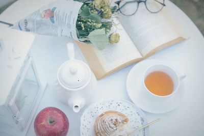 High angle view of breakfast on table