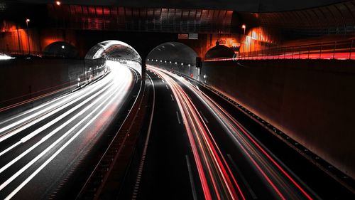 Light trails on road at night