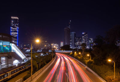 Light trails on road at night