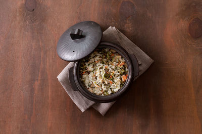 High angle view of food on table