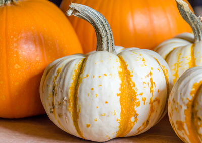 Close-up of pumpkins on table