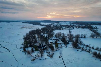 Drone photo of frozen lake