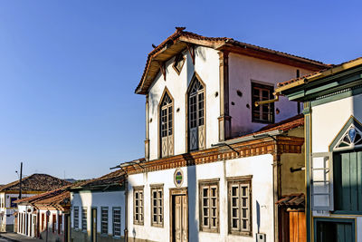 Facades of colonial style streets and houses in the old and historic city of diamantina