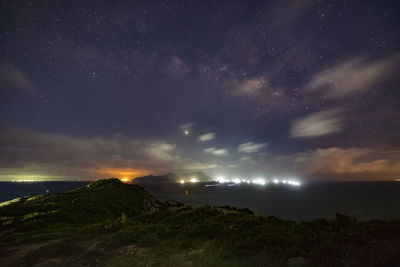 Scenic view of illuminated star field against sky at night