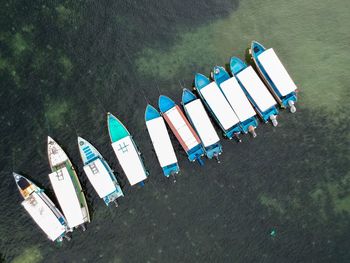 High angle view of chairs in lake