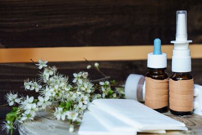 Close-up of white potted plant on table