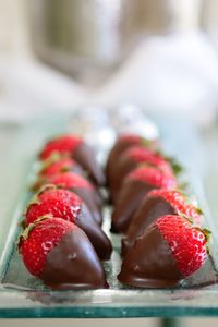 Close-up of strawberries in plate