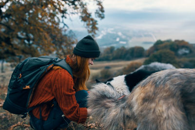 Man with horse in winter