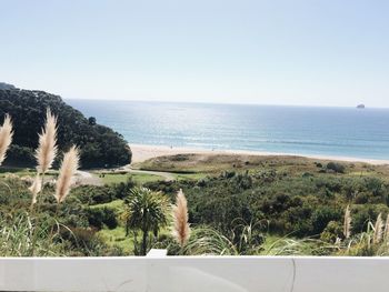 Scenic view of sea against clear sky