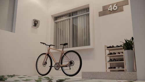 Bicycle parked outside house