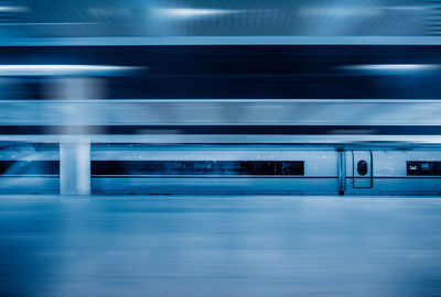 Blurred motion of train at subway station