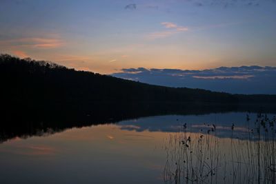 Scenic view of lake against sky during sunset