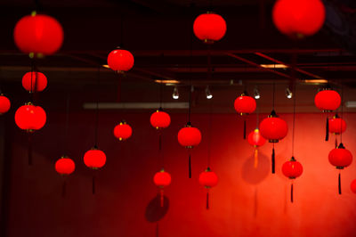 Red lanterns hanging indoors