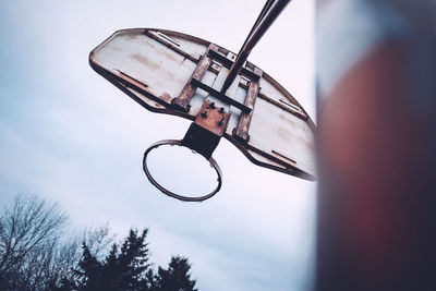 Low angle view of basketball hoop against sky