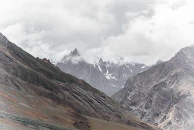 Scenic view of mountains against cloudy sky