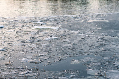 High angle view of frozen lake