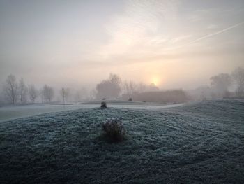 Scenic view of snowy field against sky during winter