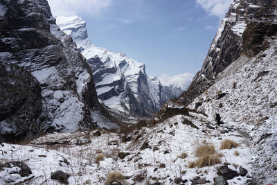 Scenic view of snowcapped mountains against sky