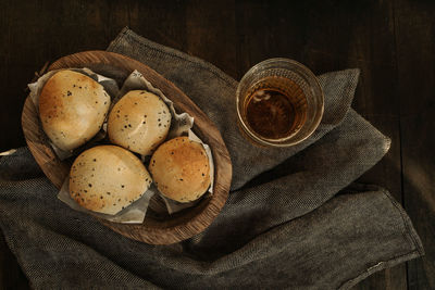 High angle view of bread on table