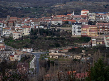 High angle view of buildings in city