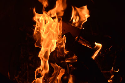 Close-up of fire in the dark