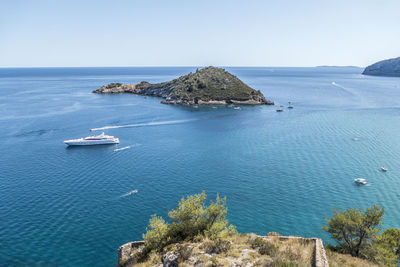 Scenic view of sea against clear sky