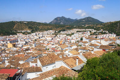 High angle view of townscape against sky