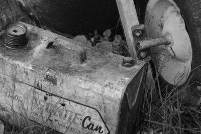 High angle view of rusty machine part