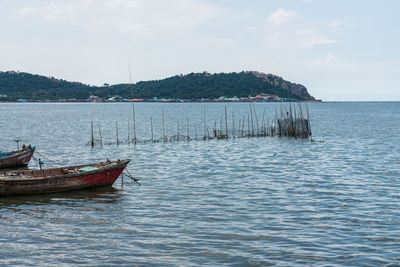 Sailboat in sea against sky