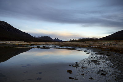 Scenic view of lake against sky during sunset