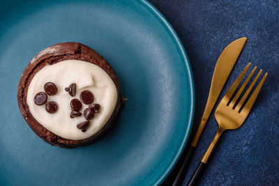 High angle view of dessert in plate on table