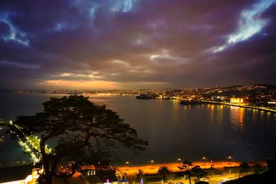 Panoramic view of illuminated city against sky at night