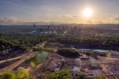 Aerial view of coal power plants .the machine is working to generate electricity. 