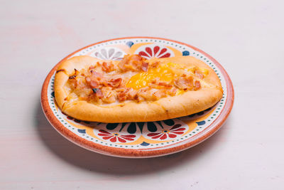 High angle view of breakfast served on table