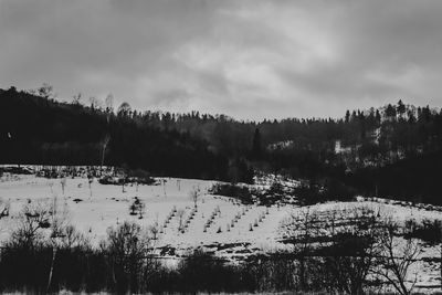 Scenic view of lake against sky during winter