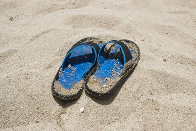 High angle view of shoes on sand