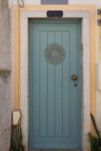 Closed door of building