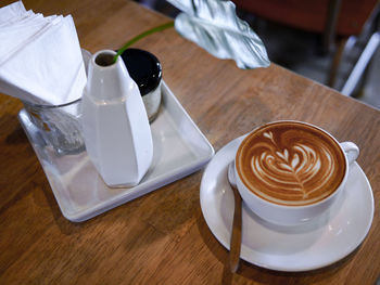 High angle view of coffee on table