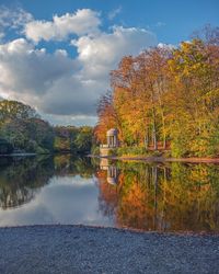 Scenic view of lake against sky during autumn