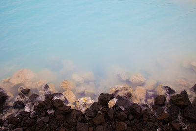 High angle view of rocks in sea