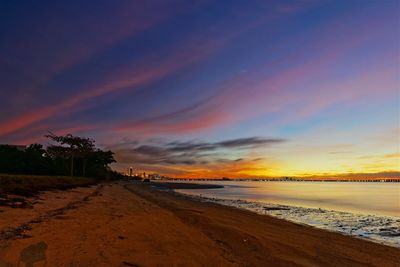 Scenic view of beach against sky during sunset