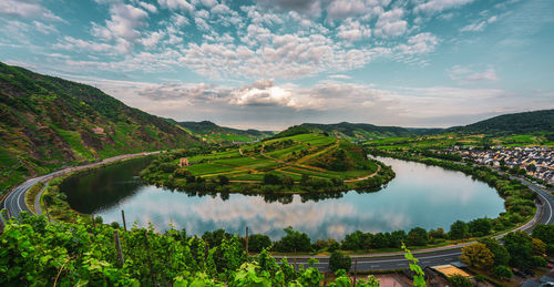 Panoramic view of the moselle loop near bremm in germany.