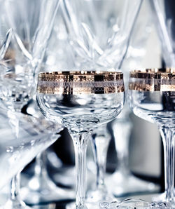 Close-up of wineglasses on table