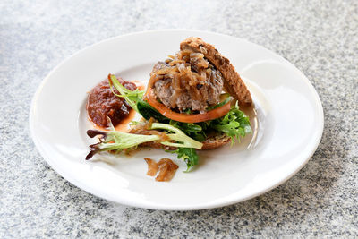 Close-up of food in plate on table