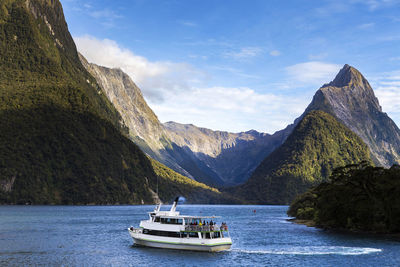 Boat tour at milford sound, south west, new zealand