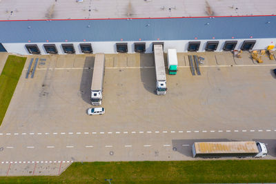 High angle view of buildings in city