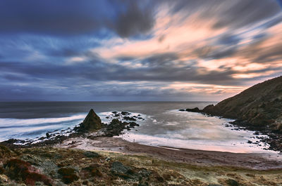 Scenic view of sea against sky during sunset