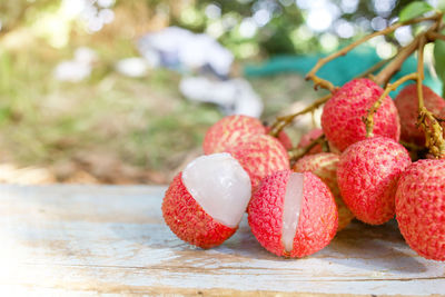 Close-up of strawberries on table